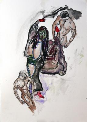 Zeichnung The dancing mask 02 Aquarellpap, Tusche - Wolfgang Bretschneider - Array auf Array - - Array Zeichnung The dancing mask 02 Aquarellpap, Tusche - Wolfgang Bretschneider - Array auf Array - - Array