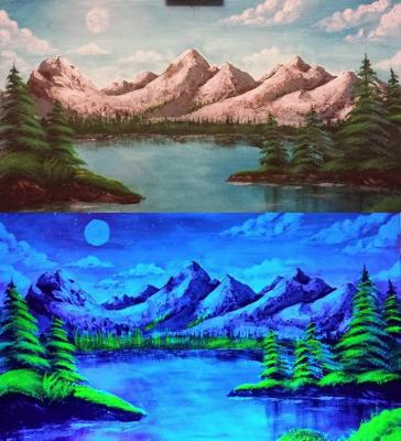 Berglandschaft Schwarzlichtmalerei - Felix Fratila - Array auf Array - Array - Array Berglandschaft Schwarzlichtmalerei - Felix Fratila - Array auf Array - Array - Array