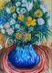 Blumenstrauà in blauer Vase - Wolfgang Blümel - Mischtechnik auf Papier - Blumen - Blumenstrauà in blauer Vase - Wolfgang Blümel - Mischtechnik auf Papier - Blumen -